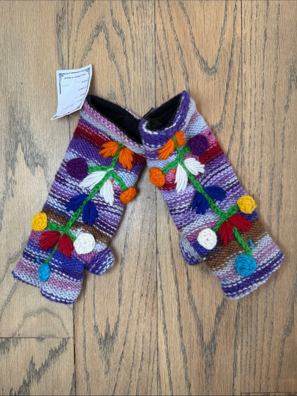 NWT Artisan Womens Colorful Warm Winter Wool Hand Knit Crochet Fingerless Gloves